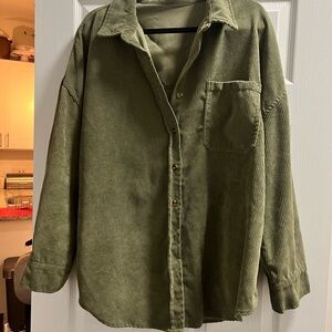 Olive Green Corduroy Button-Up Shirt